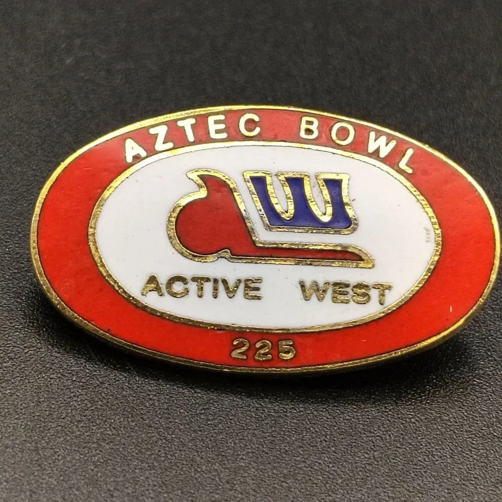 Aztec Bowl Active West Lapel Pin Brooch 37mm Vintage Enamel Gold Tone